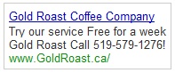 Gold Roast Google Adwords Ad