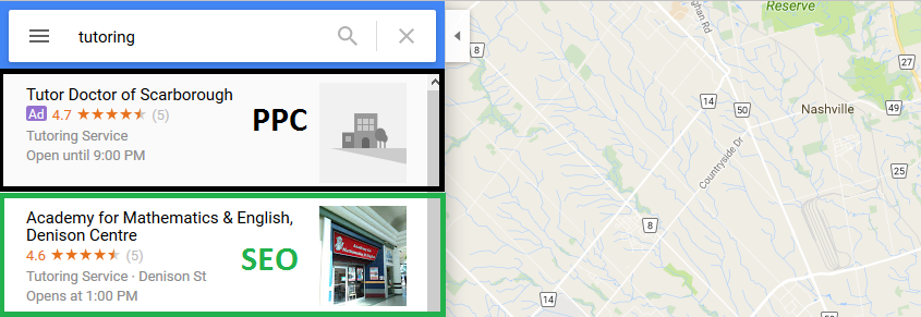 google maps search results seo ppc