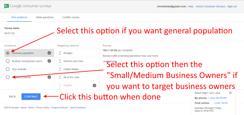 google consumer surveys step 3